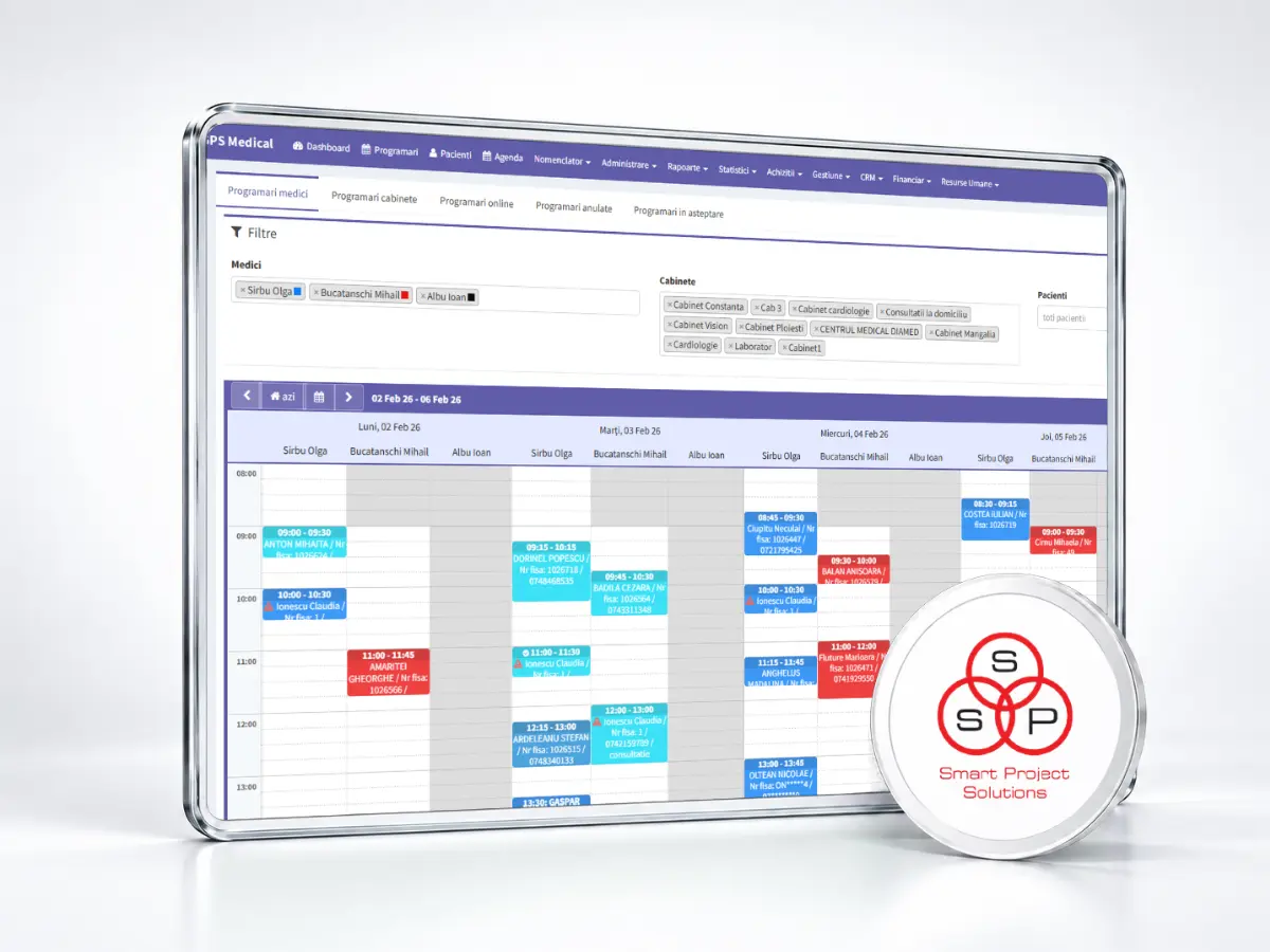Interfața software SPS Medical pentru managementul clinicilor medicale