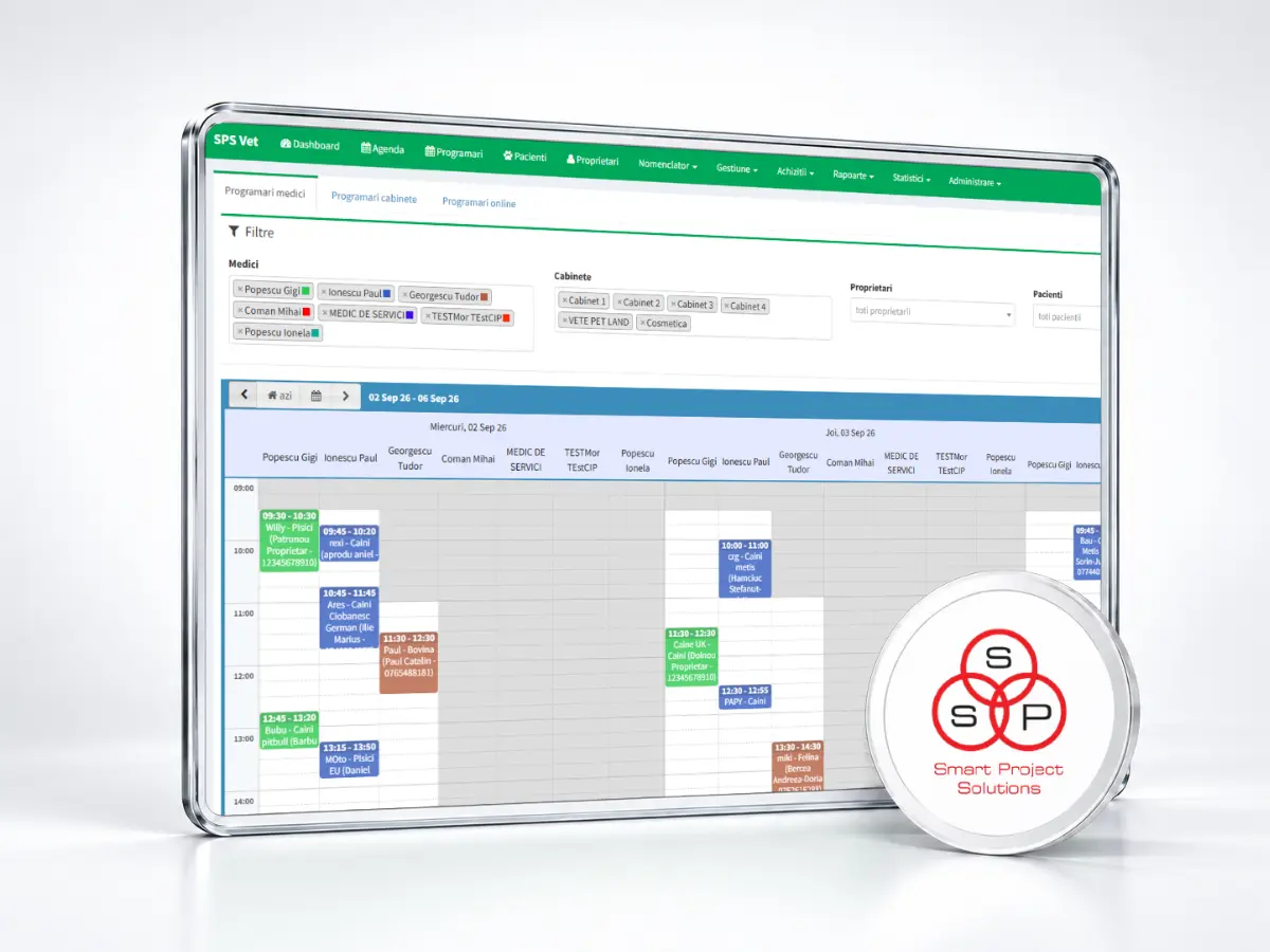 Interfața software SPS Vet pentru managementul clinicilor veterinare